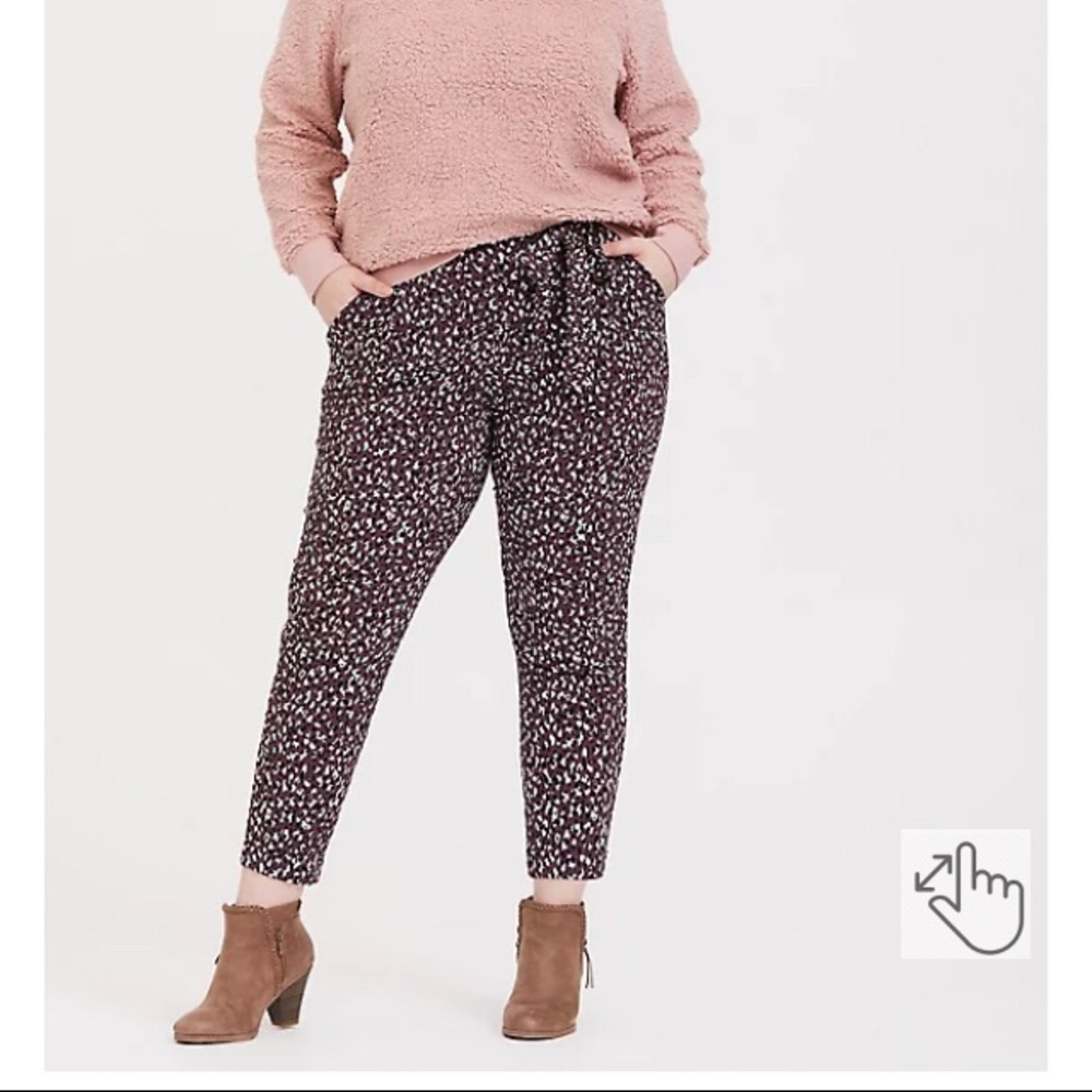 Purple Leopard Tapered Tie Waist Pant